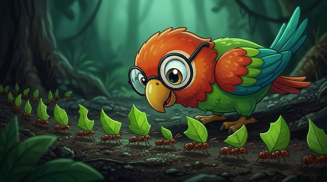 A line of green moved across the dark soil. Polly leaned close and saw ants, each one carrying a cut piece of leaf ab...