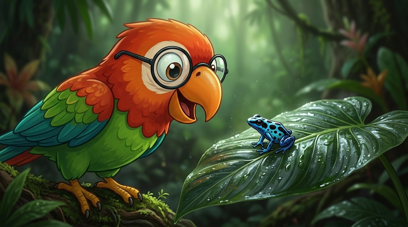 On a wide dark leaf, something small and bright caught Polly's eye. It was a frog no bigger than her glasses, colored...