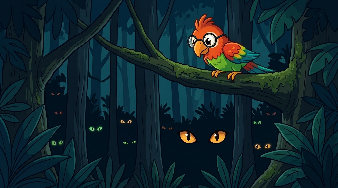 Then came the eyes. Small points of light shone and moved in the dark, the eyes of animals catching the little light ...