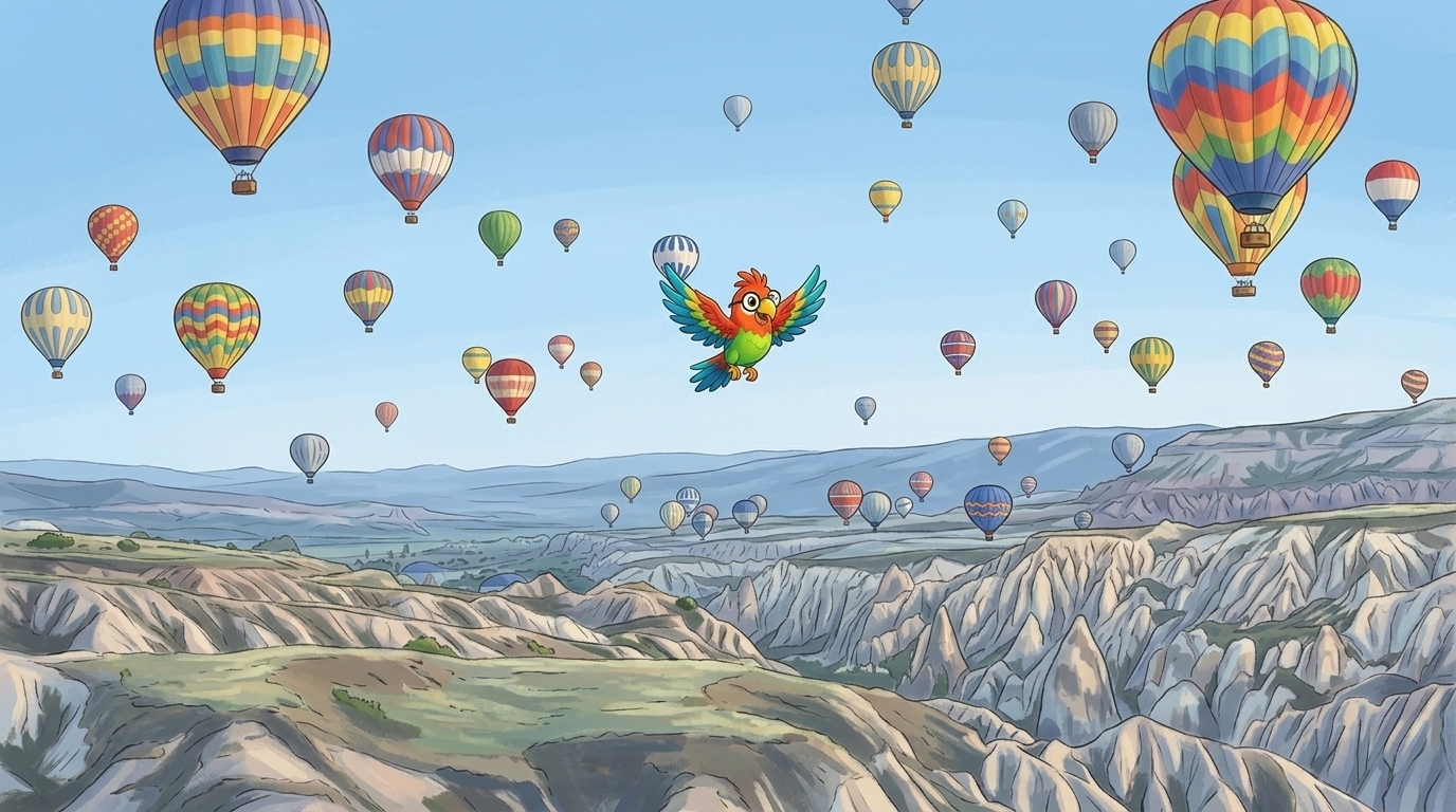 Illustration for Cien globos al amanecer