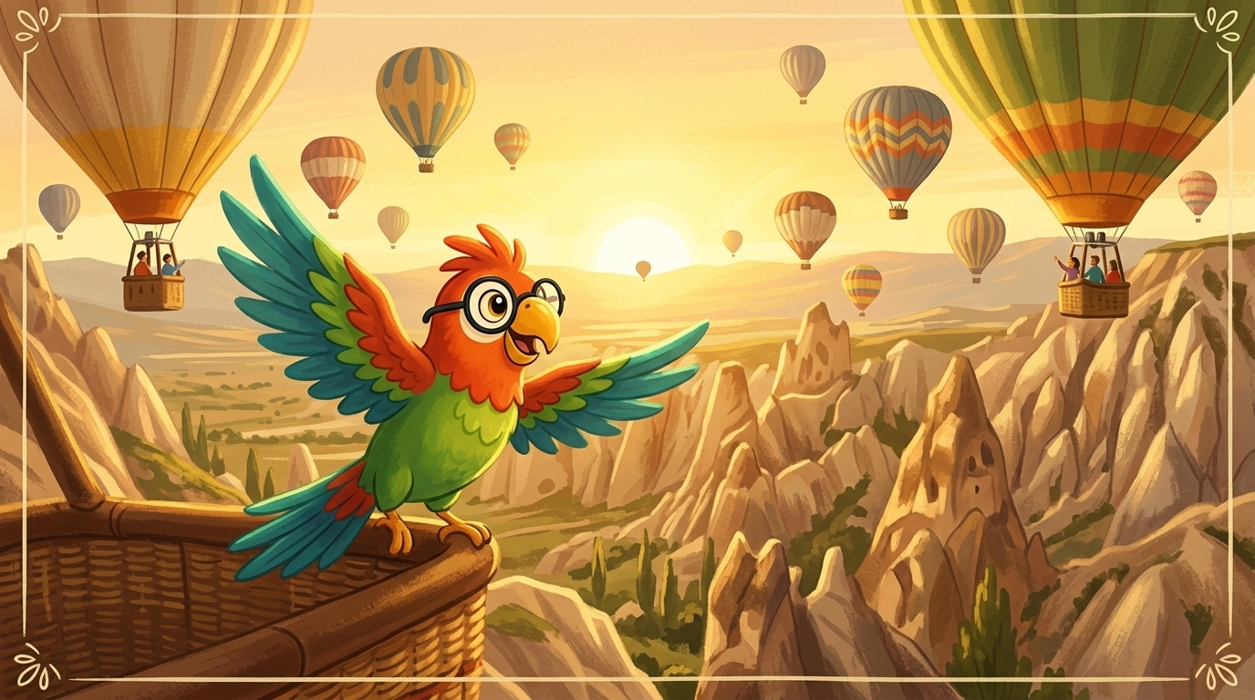 High over the valley she said goodbye to the pilot and to the crew. Then she lifted off from the edge of the basket a...