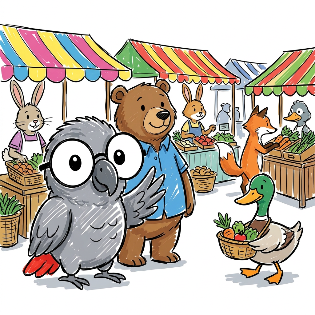 Illustration for Polly auf dem Markt