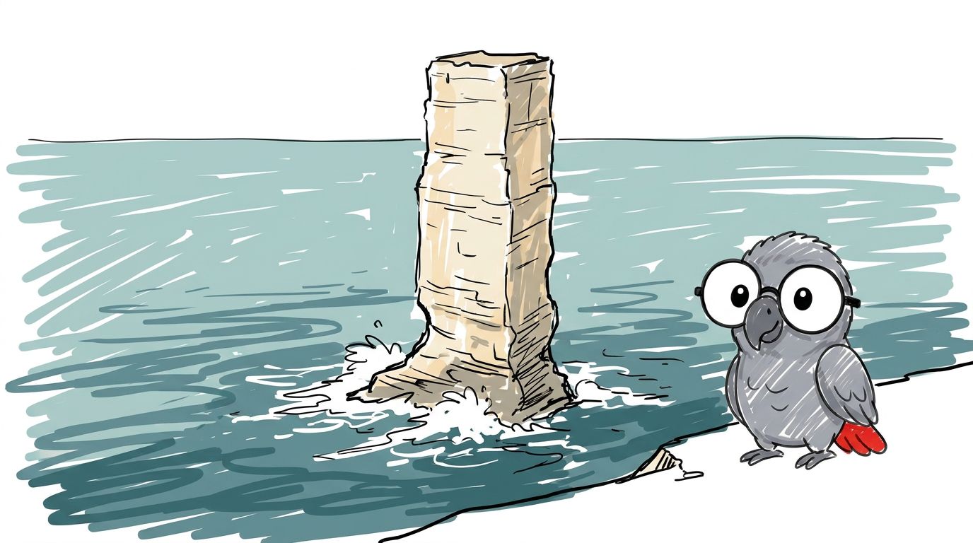 It has not always been out there. About eight hundred years ago it was part of this cliff, joined on, ordinary. Then ...