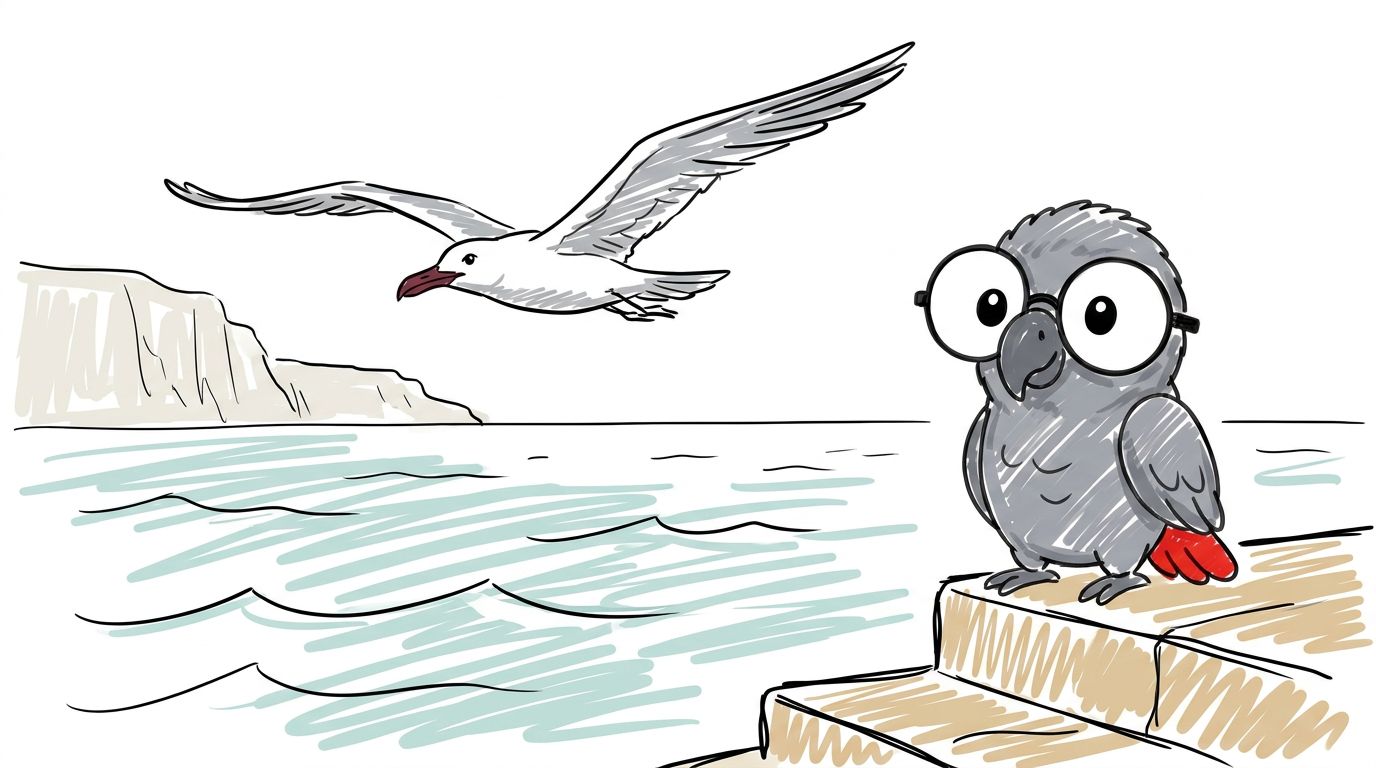 A gull comes past at eye level, and this one is worth watching. It is not one of the loud ones that follow boats and ...