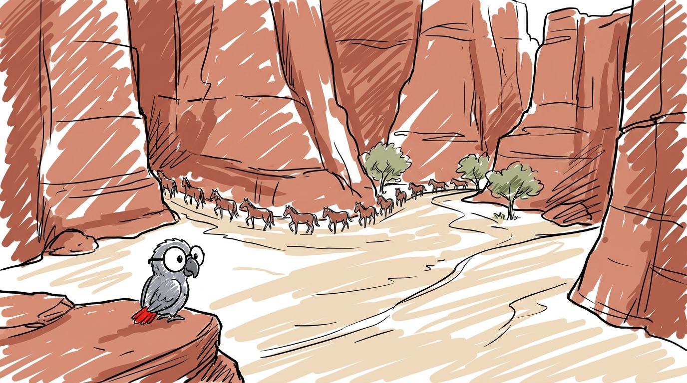 The horses went around the bend. Polly sat on a warm rock above a small field. She thought about it for a long time.