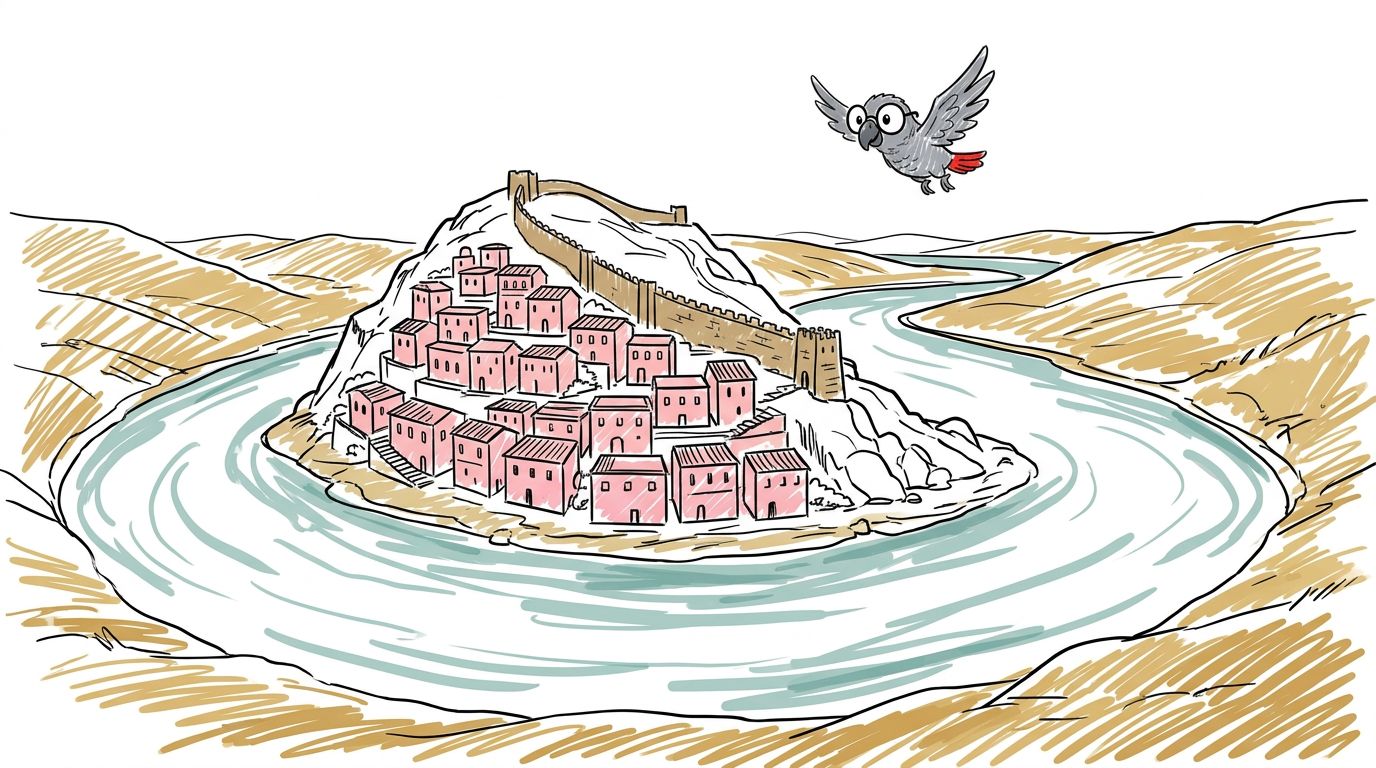 Illustration for La ville dans le bras de la rivière