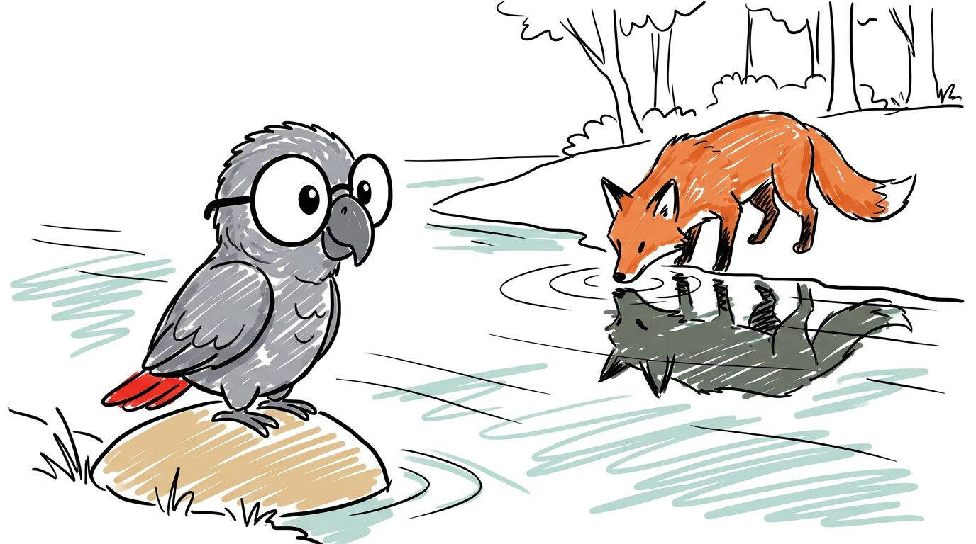 Quand la nuit tombe, un renard vient boire de l'autre côté. Polly et le renard se regardent par dessus l'eau. Personn...