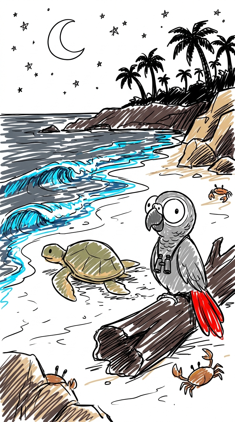 Illustration for 밤에 파랗게 빛나는 해변