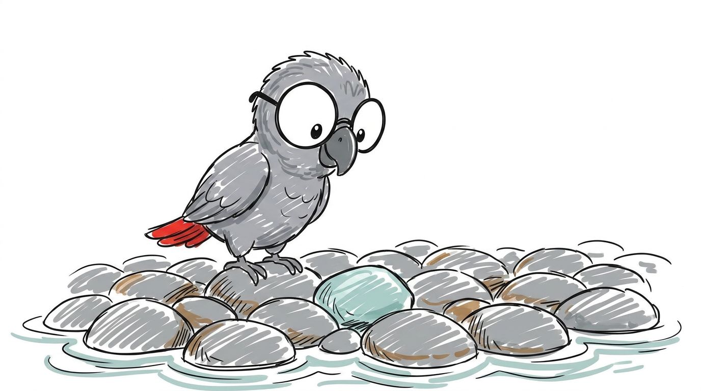 Polly camina sobre las piedras. Entonces se detiene. Una piedra es azul. También es azul por dentro. Parece agua que ...