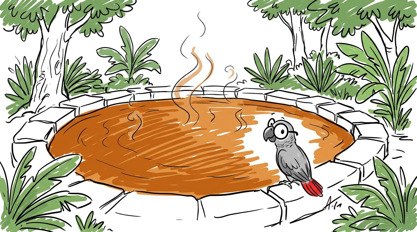 Cette eau chaude remplit un grand bain public tout près. Le grand bassin reste tiède toute l'année, sans pompe ni cha...