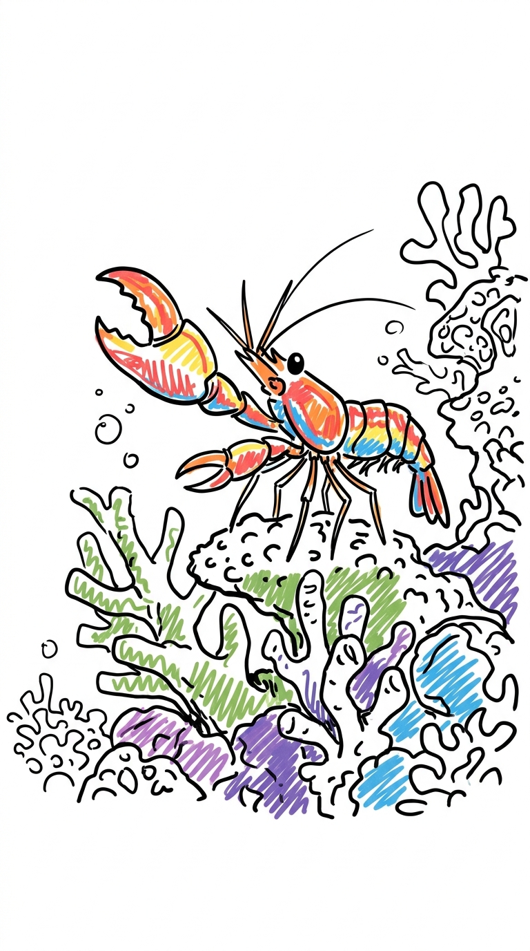 Illustration for La crevette avec un soleil dans sa pince